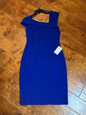 Vince Camuto One-Shoulder Cobalt Blue Sheath Dress
